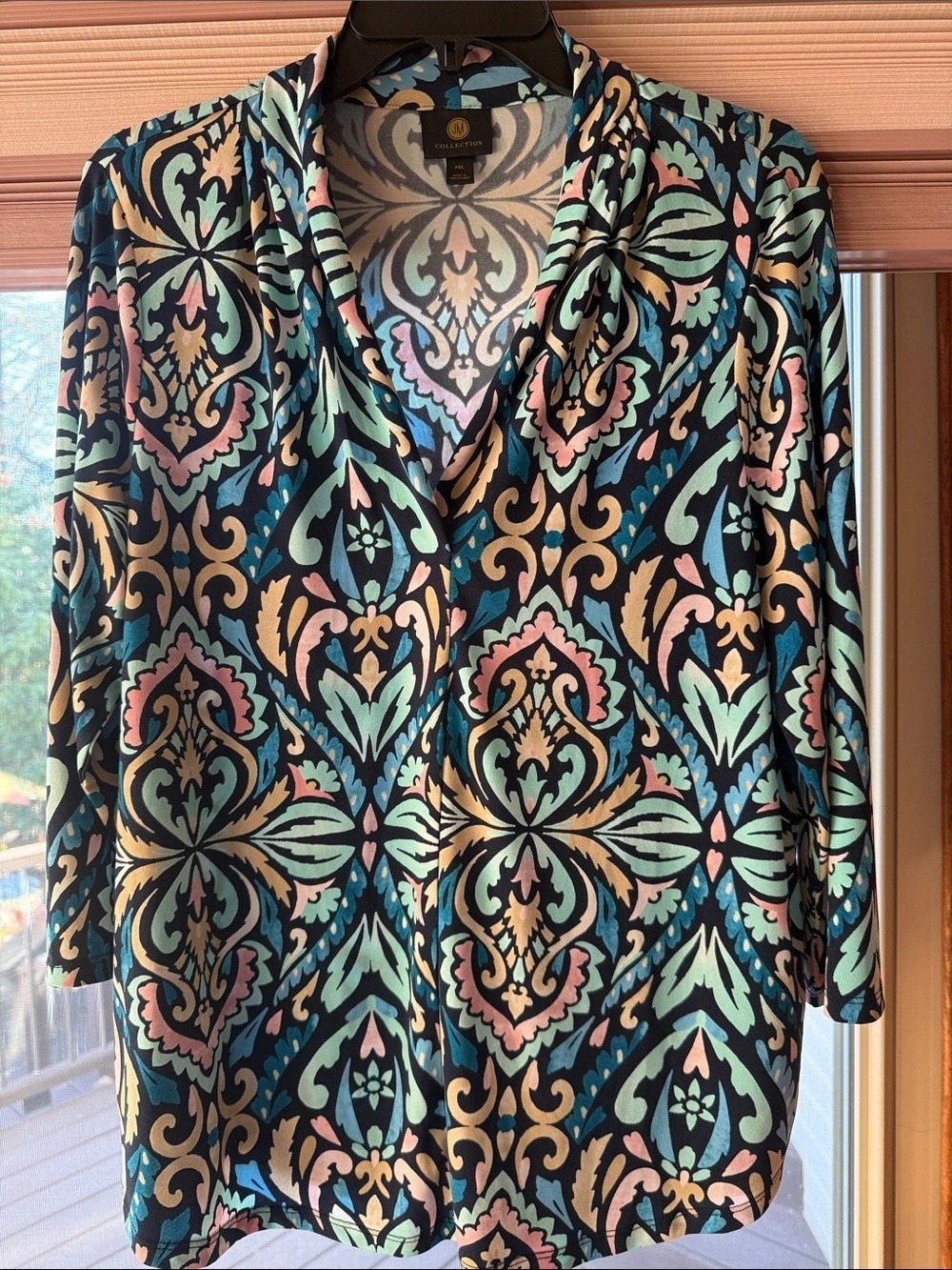 JM Collection Paisley Blouse in Black & Blue Size PXL Like New